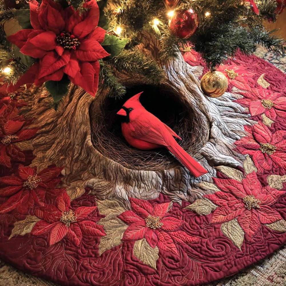 Crimson Glow Illuminated Tree Skirt — Subtle Luminous Red Christmas Tree Skirt, Handcrafted Holiday Accent With Custom Options, Made To Order