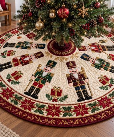Crimson Guard Holiday Tree Skirt — Regal Red & Gold Christmas Tree Skirt, Made-To-Order Elegant Seasonal Base For Formal Décor