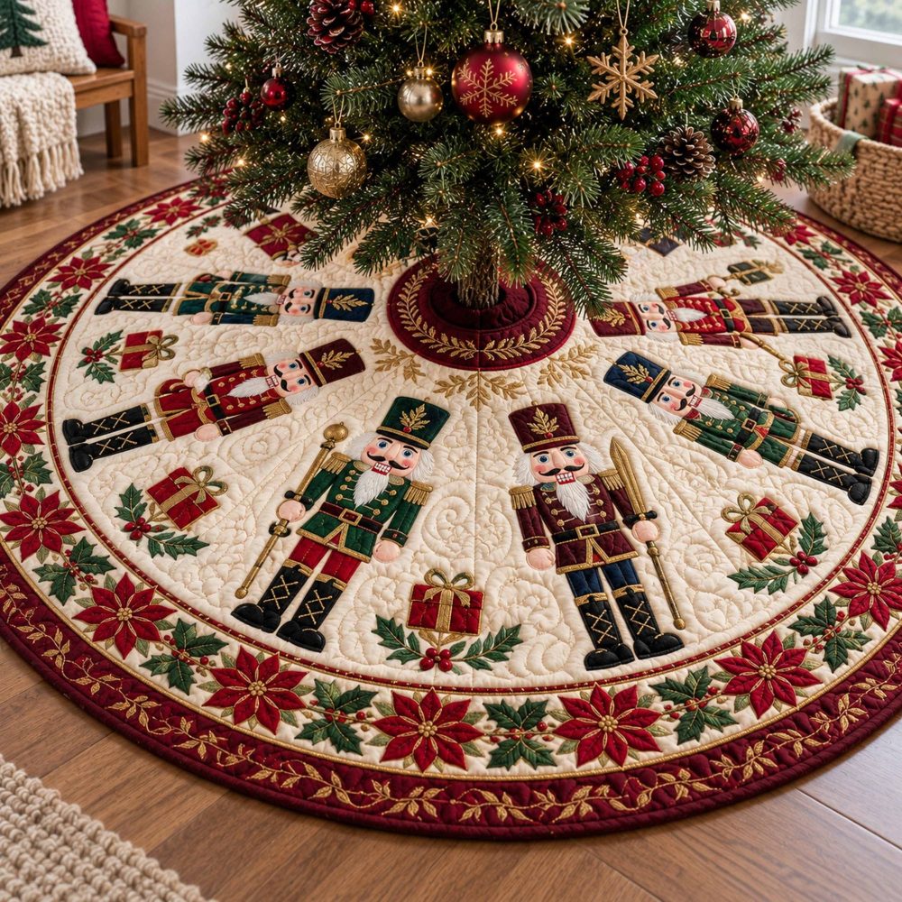 Crimson Guard Holiday Tree Skirt — Regal Red & Gold Christmas Tree Skirt, Made-To-Order Elegant Seasonal Base For Formal Décor