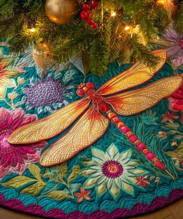 Crimson Twilight Glow Luxury Tree Skirt — Custom Deep Red Christmas Tree Skirt With Subtle Shimmer And Refined Embroidery
