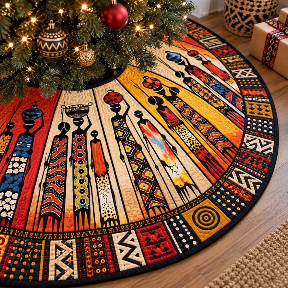 Crowned In Culture Luxury Holiday Tree Skirt — Handcrafted Afrocentric Christmas Skirt, Custom Sizes, Regal Home Accent & Gift Choice