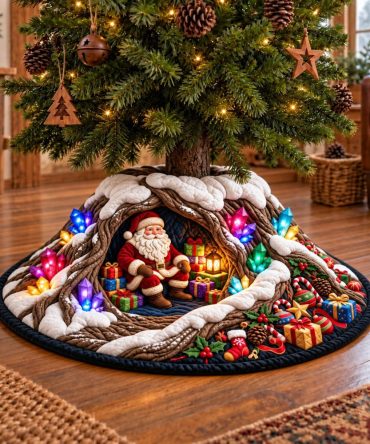 Crystal Cave Christmas Tree Skirt - Sparkling Handmade Tree Skirt With Crystal Cave Motif, Custom Holiday Centerpiece Accent