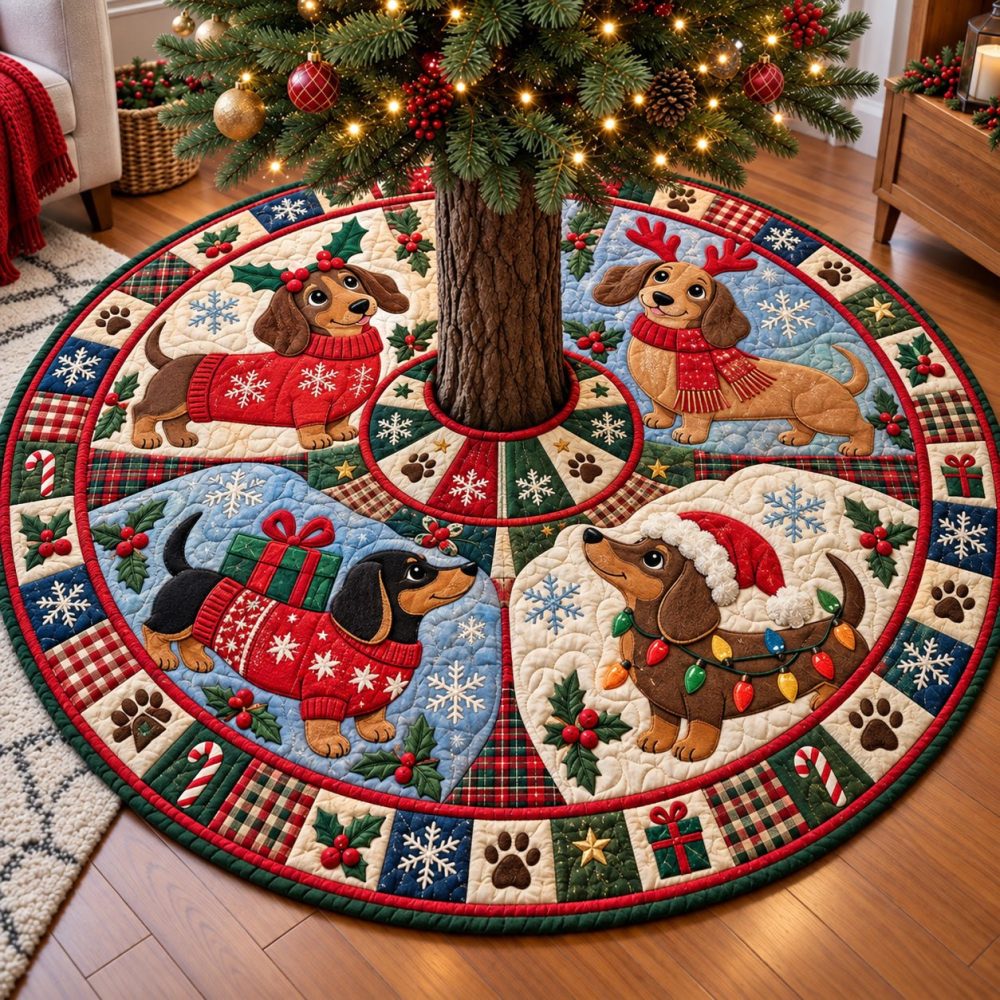 Personalized Dachshund Christmas Wishes Tree Skirt — Custom Dog Lover Holiday Skirt, Soft Festive Design, Made To Order