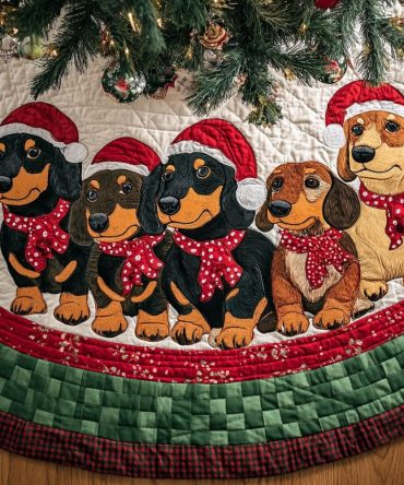 Dachshunds Charm Holiday Tree Skirt - Charming Wiener Dog Pattern, Heavyweight Plush Skirt For Classic Christmas Ambiance