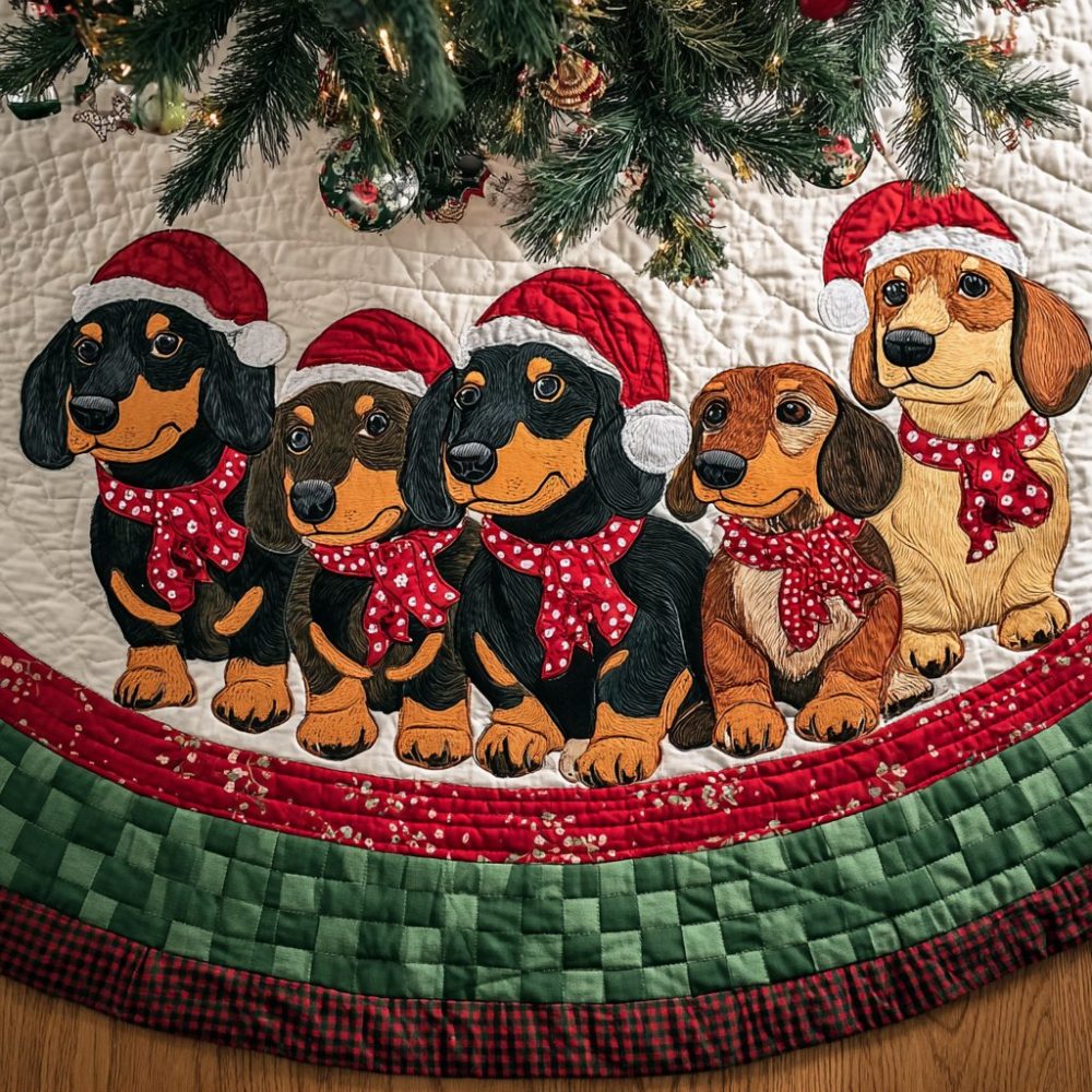 Dachshunds Charm Holiday Tree Skirt - Charming Wiener Dog Pattern, Heavyweight Plush Skirt For Classic Christmas Ambiance