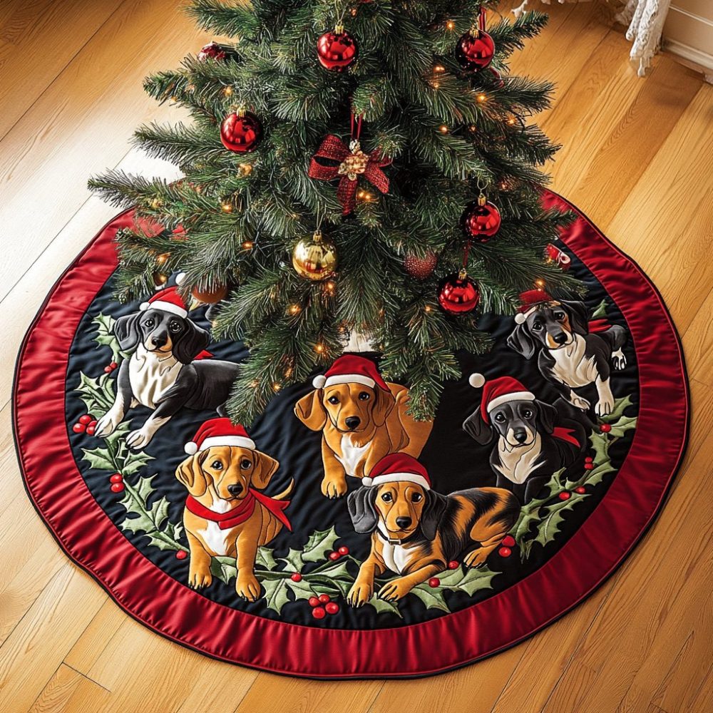 Dachshunds Gathering Holiday Tree Skirt - Custom Crowded Wiener Dogs Pattern, Durable Machine-Washable Skirt For Cozy Homes