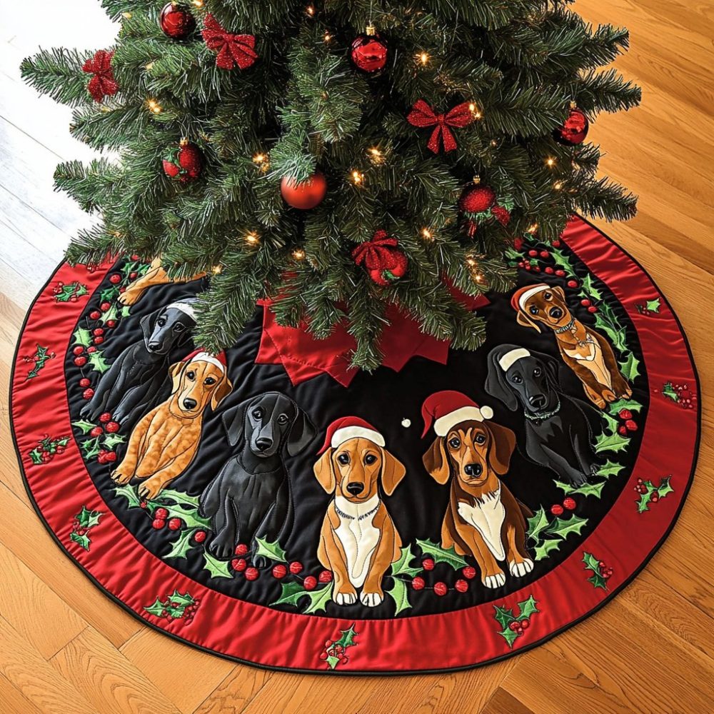 Dachshunds Joy Holiday Tree Skirt - Custom Joyful Dachshund Pattern, Soft Reversible Skirt For Family Rooms & Pet Lovers