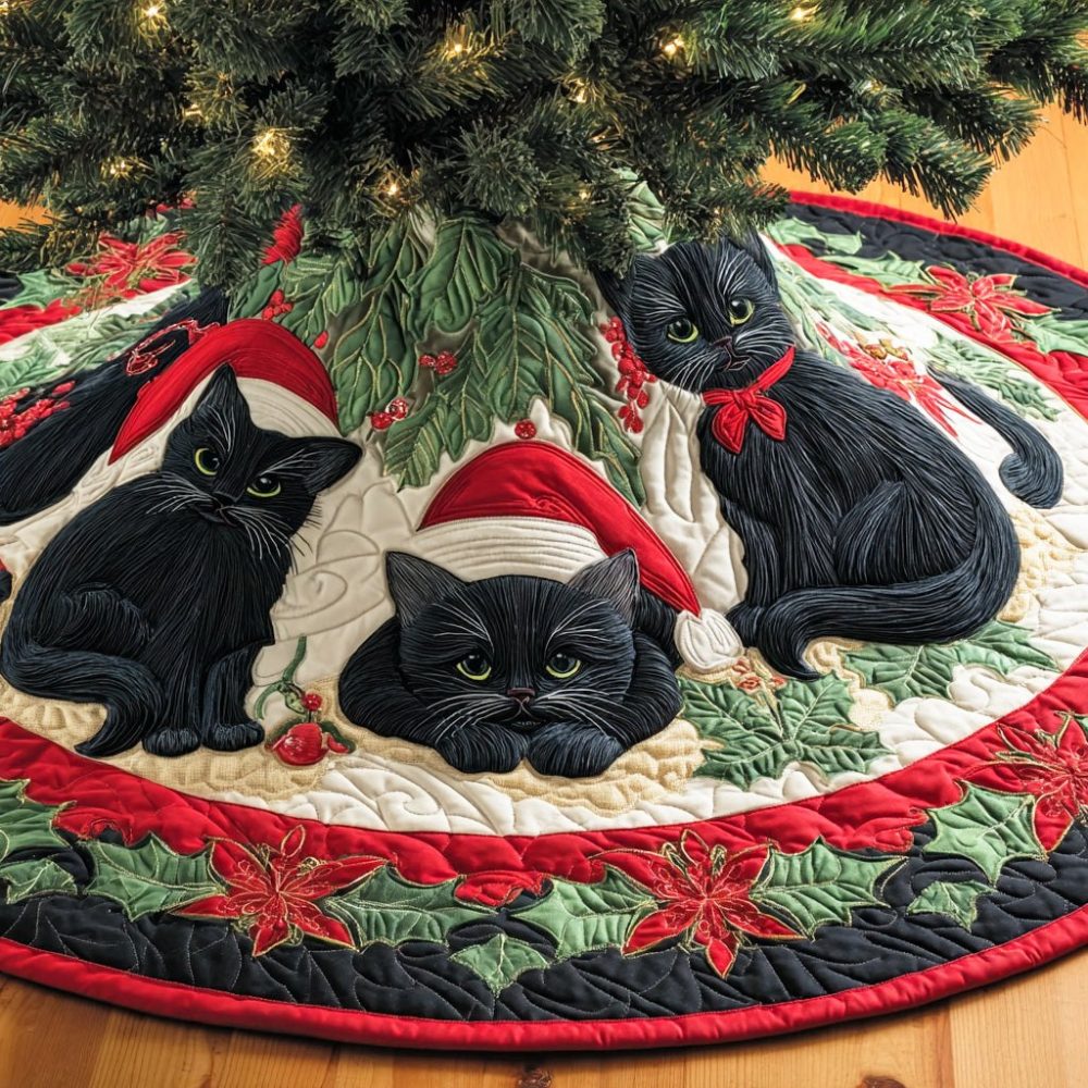 Dark Bloom Floral Christmas Tree Skirt - Custom Deep Botanical Print On Luxe Fabric, Dramatic Holiday Centerpiece
