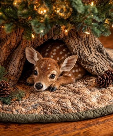Elegant Deer Den Christmas Tree Skirt — Tailored Woodland Holiday Tree Mat, Custom Sizes & Embellishment Options