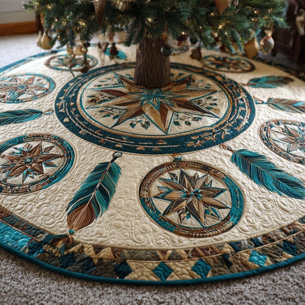 Desert Compass Christmas Tree Skirt - Handmade Southwestern Compass Design, Custom Holiday Tree Skirt Made-To-Order