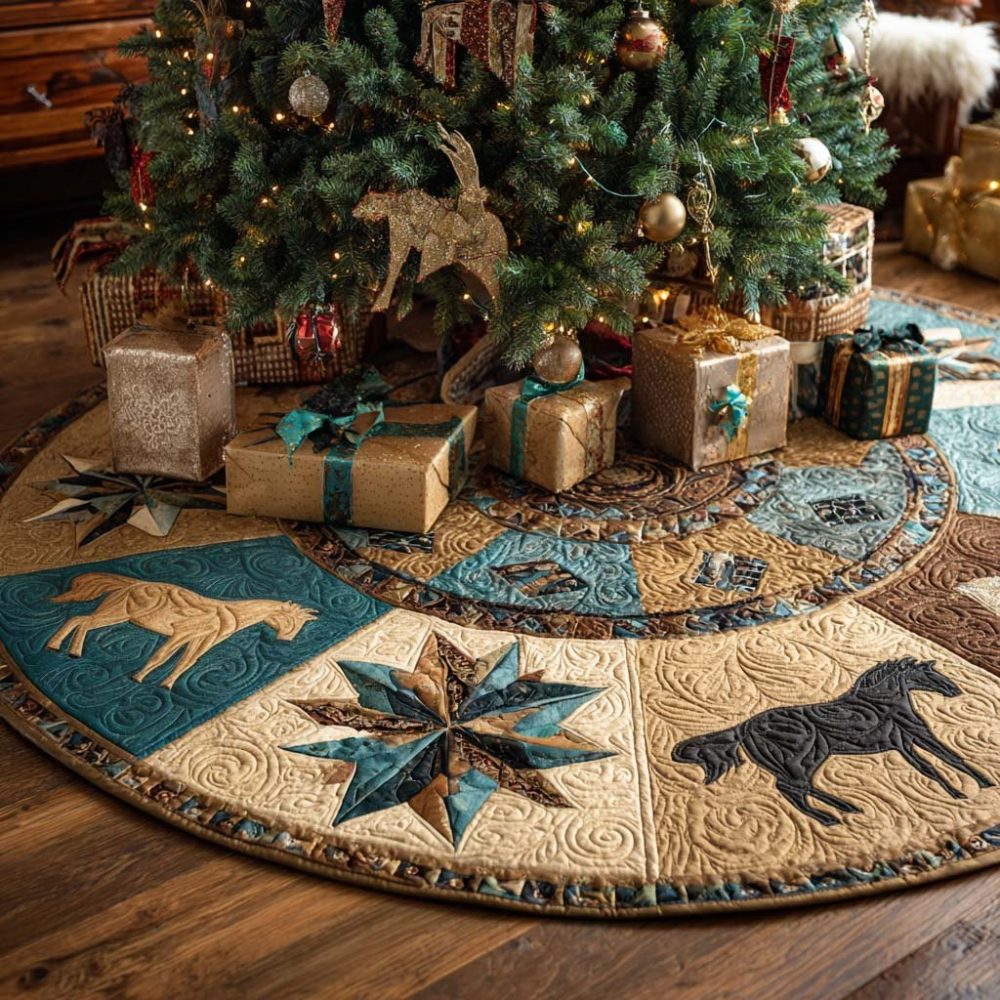Desert Pine Custom Christmas Tree Skirt - Rustic Southwestern Pine Design, Handmade Holiday Skirt Made-To-Order