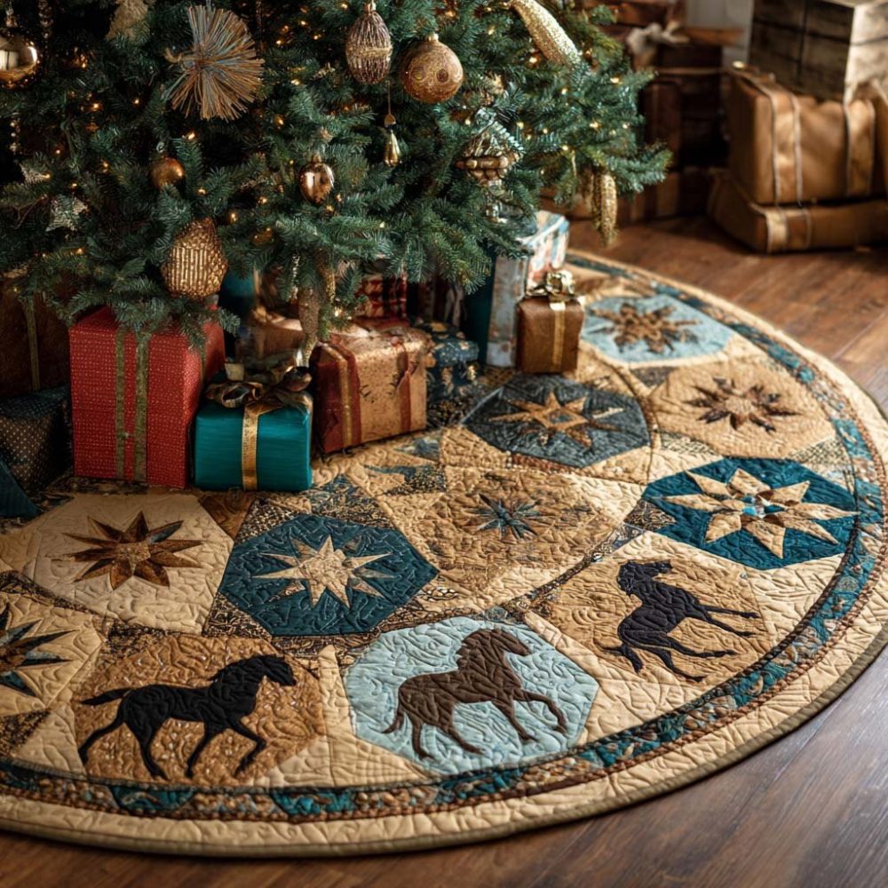 Desert Star Holiday Tree Skirt - Custom Southwestern Christmas Tree Skirt With Star Motif, Handmade & Made-To-Order