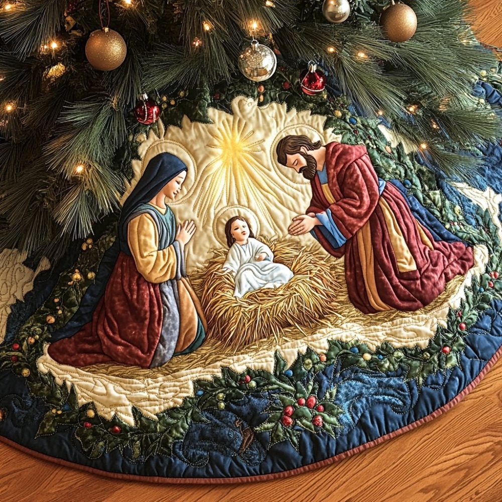 Divine Glow Christmas Tree Skirt - Illuminated Nativity-Style Holiday Skirt, Handmade Custom & Made-To-Order