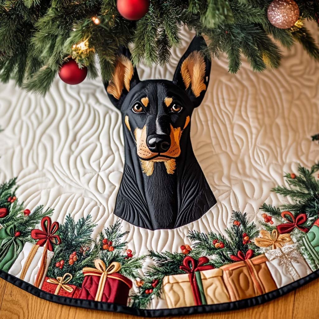 Personalized Doberman Holiday Tree Skirt - Custom Christmas Tree Skirt, Perfect Dog Lover Gift, Made-To-Order