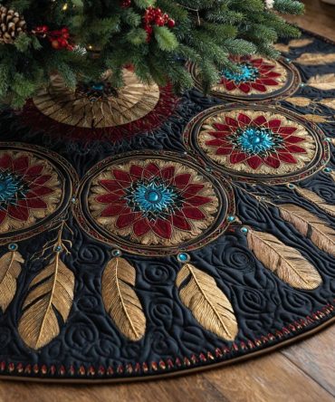 Dreamcatcher Bloom Boho Tree Skirt — Handmade Floral & Dreamcatcher Motif, Custom Colors, Perfect For Eclectic Holiday Styling