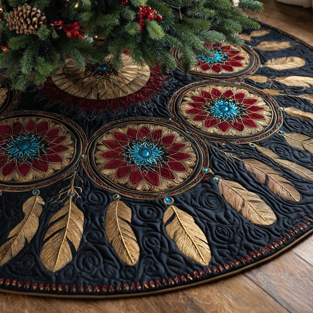 Dreamcatcher Bloom Boho Tree Skirt — Handmade Floral & Dreamcatcher Motif, Custom Colors, Perfect For Eclectic Holiday Styling