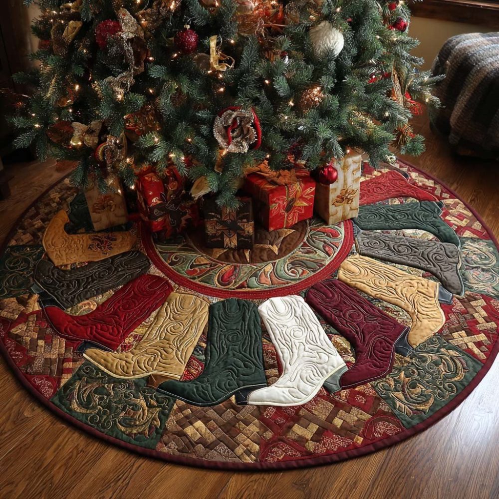 Dusty Trail Vintage-Inspired Tree Skirt — Handmade Distressed Holiday Skirt, Antique Hues & Quilting, Custom Sizing Available