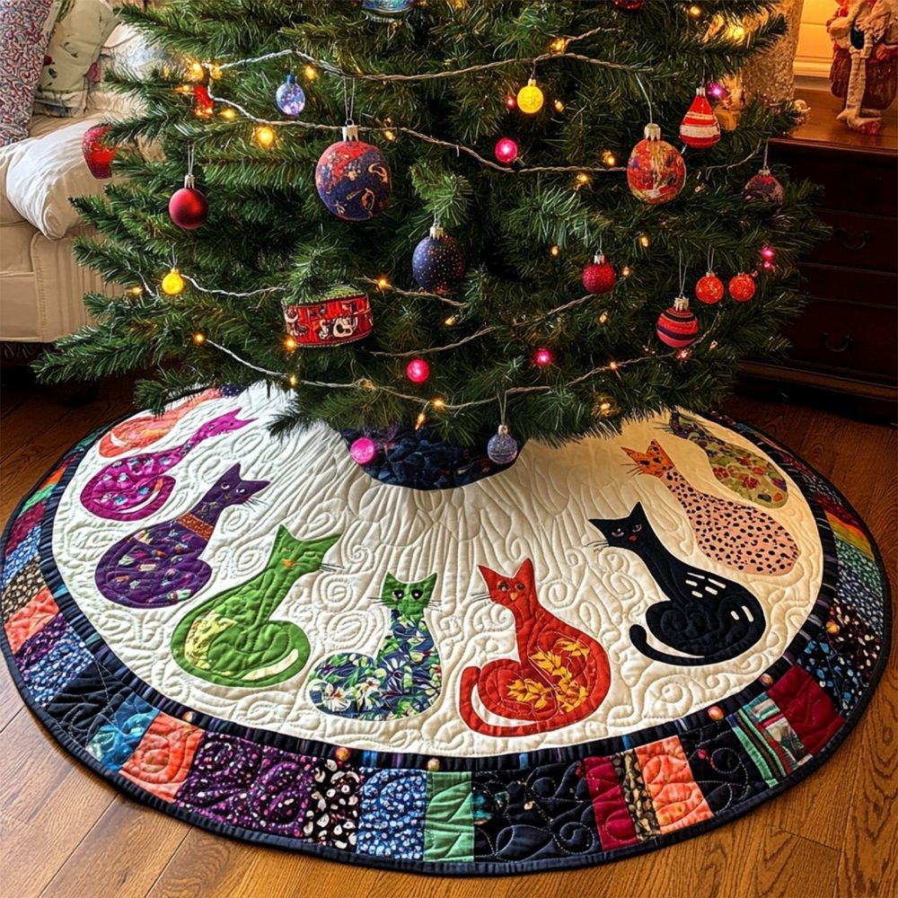 Ebony Tails Chic Black & White Tree Skirt — Modern Handmade Christmas Skirt, High-Contrast Designer Fabric, Custom Sizing