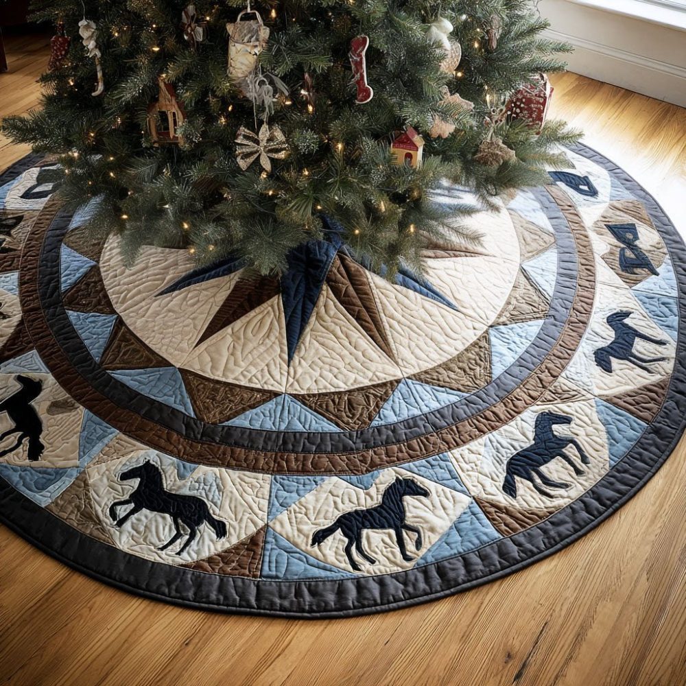Riders Echo Western Tree Skirt — Handcrafted Cowboy & Rider Motif Christmas Skirt, Custom Sizes, Durable Rustic Design