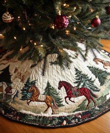 Heritage Hoofbeats Rustic Tree Skirt — Handcrafted Equestrian Christmas Skirt With Country Charm, Custom Size & Fabric Choices