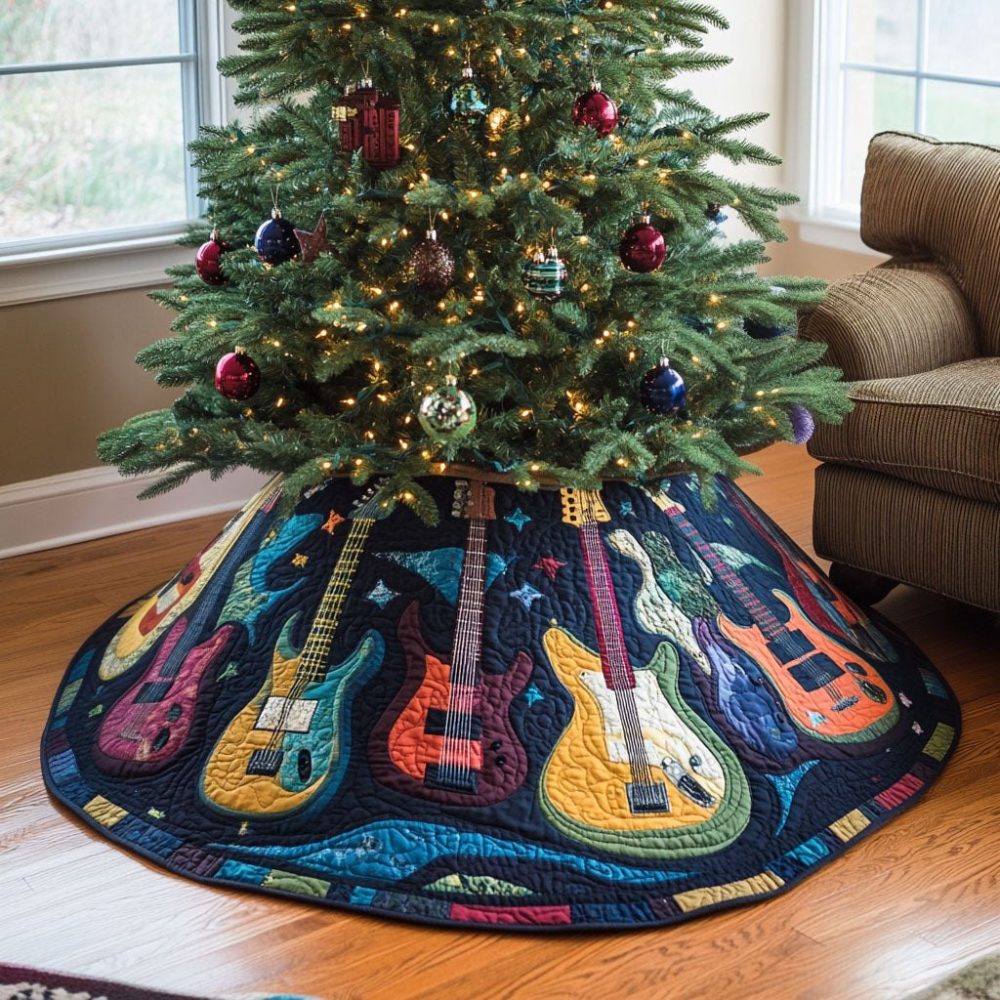 Electric Echo Modern Christmas Tree Skirt — Sleek Geometric Holiday Skirt, Handmade Custom Options, High-Contrast Designer Look