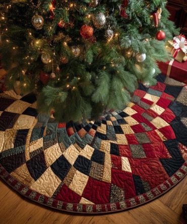 Handmade Holiday Patchwork Tree Skirt — Custom Quilted Christmas Tree Skirt, Luxe Cotton Blend, Personalized & Made-To-Order