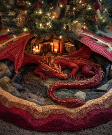 Emberkeep Dragon Statement Tree Skirt — Custom Fantasy Dragon Christmas Tree Skirt For Unique Holiday Decor
