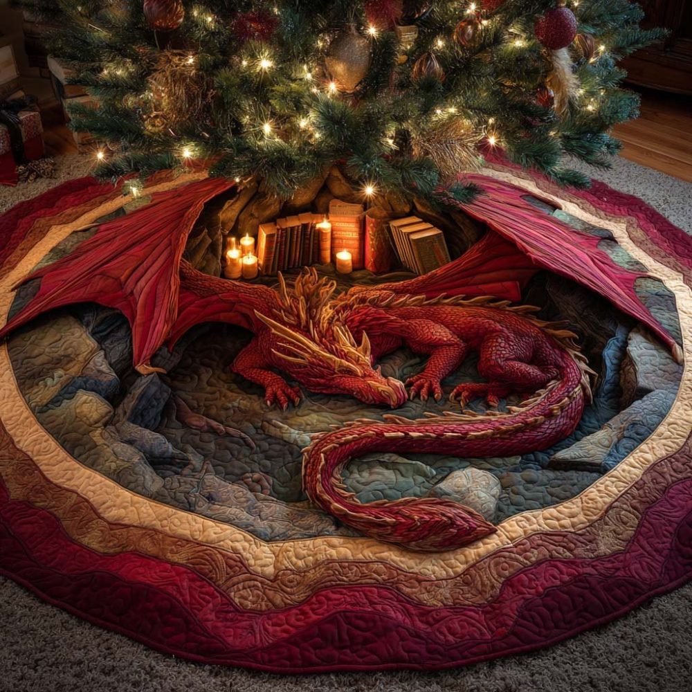 Emberkeep Dragon Statement Tree Skirt — Custom Fantasy Dragon Christmas Tree Skirt For Unique Holiday Decor