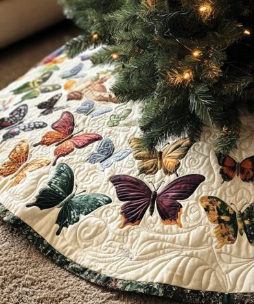 Enchanted Flight Christmas Tree Skirt — Airy Bird & Fairy Motif, Custom Holiday Skirt, Soft Cotton, Handcrafted & Gift-Ready