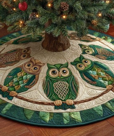 Enchanted Forest Owls Holiday Tree Skirt — Custom Woodland Christmas Tree Skirt With Playful Owl Designs