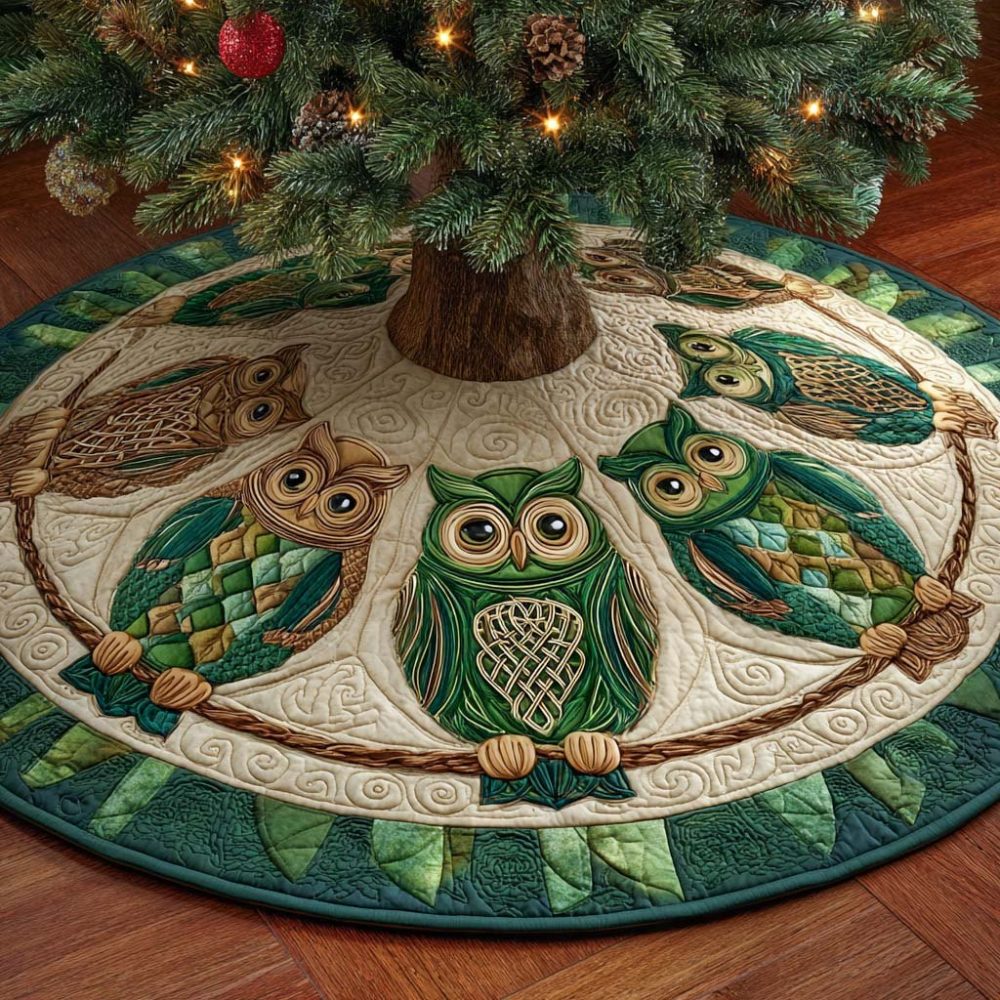 Enchanted Forest Owls Holiday Tree Skirt — Custom Woodland Christmas Tree Skirt With Playful Owl Designs