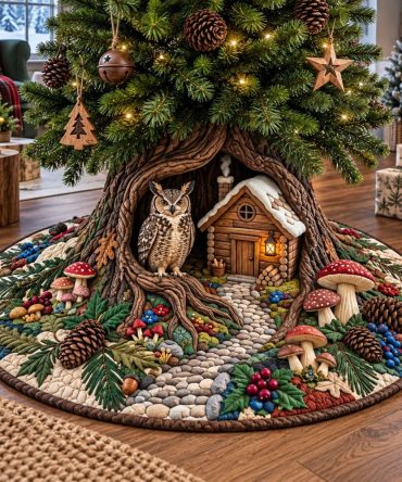 Handcrafted Enchanted Forest Tree Skirt — Lush Woodland Holiday Decor, Custom Sizes, Premium Felt & Embroidery