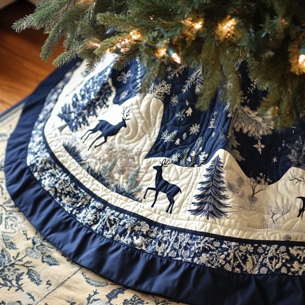 Handmade Winter Wonderland Christmas Tree Skirt — Frosted Design, Plush Faux Fur, Custom Holiday Skirt, Giftable