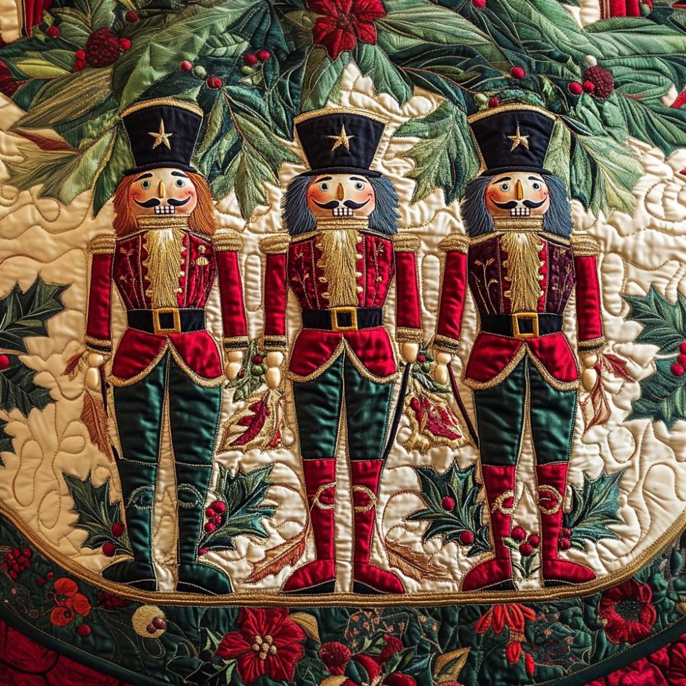 Handmade Nutcracker Guard Trio Christmas Tree Skirt - Festive Classic Holiday Skirt With Three Soldiers, Customizable & Durable