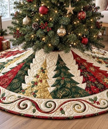 Evergreen Glow Custom Holiday Tree Skirt — Luminous Pine & Snow Design, Made-To-Order Christmas Tree Skirt For Elegant Seasonal Decor