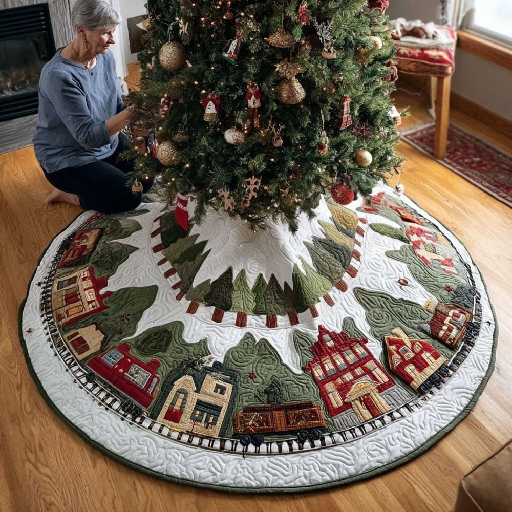 Evergreen Hollow Designer Tree Skirt — Custom-Made Rustic Christmas Tree Skirt, Durable Fabric, Perfect For Cabin & Lodge Decor