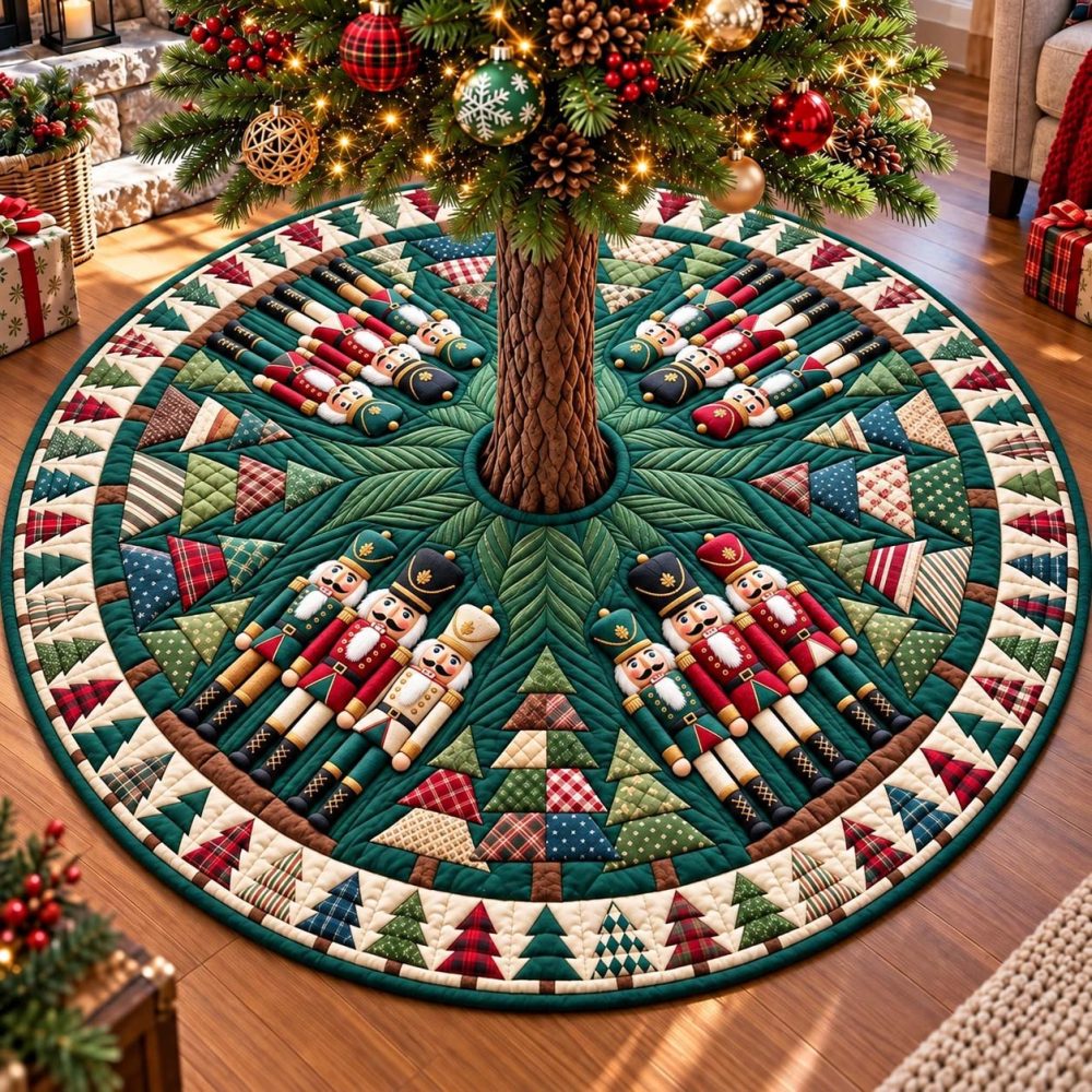 Evergreen Nutcracker Forest Custom Tree Skirt — Made-To-Order Holiday Tree Skirt With Pine & Toy-Soldier Design