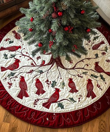 Handcrafted Evergreen Perch Holiday Tree Skirt — Custom Christmas Tree Skirt In Plush Velvet, Personalized Sizes & Fast Shipping