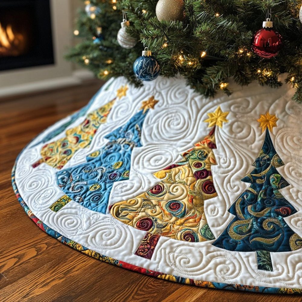 Evergreen Sparkle Christmas Tree Skirt - Glitter Pine Holiday Skirt With Shimmer, Custom Sizes & Personalized Embroidery, Handmade Luxury