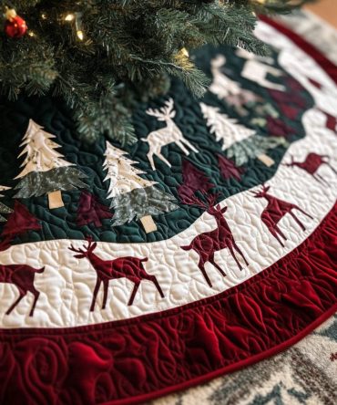 Evergreen Trails Christmas Tree Skirt - Classic Pine Forest Holiday Skirt, Durable Fabric, Custom Sizes & Personalized Embroidery, Handmade