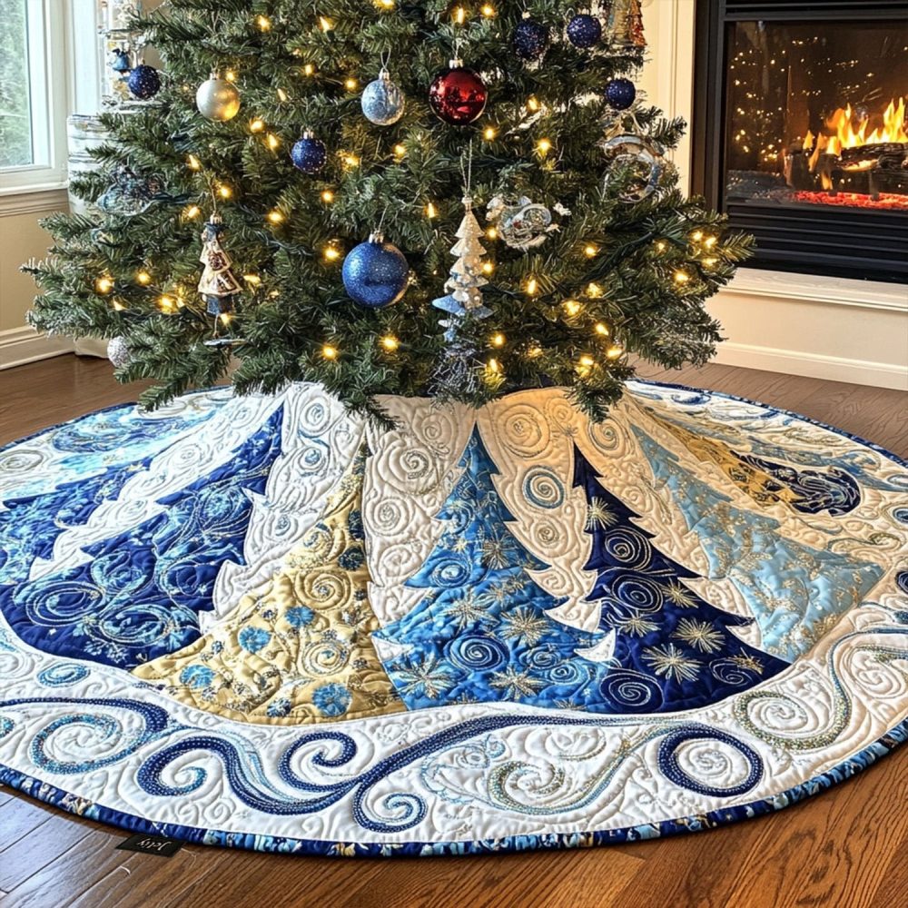 Evergreen Dreams Deluxe Tree Skirt — Custom-Made Elegant Christmas Tree Skirt, Luxurious Fabric, Personalized Embroidery Available