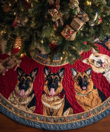 German Shepherd Christmas Tree Skirt - Faithful Gsd Holiday Skirt With Bold Breed Portrait, Custom Name, Handmade Premium Quality