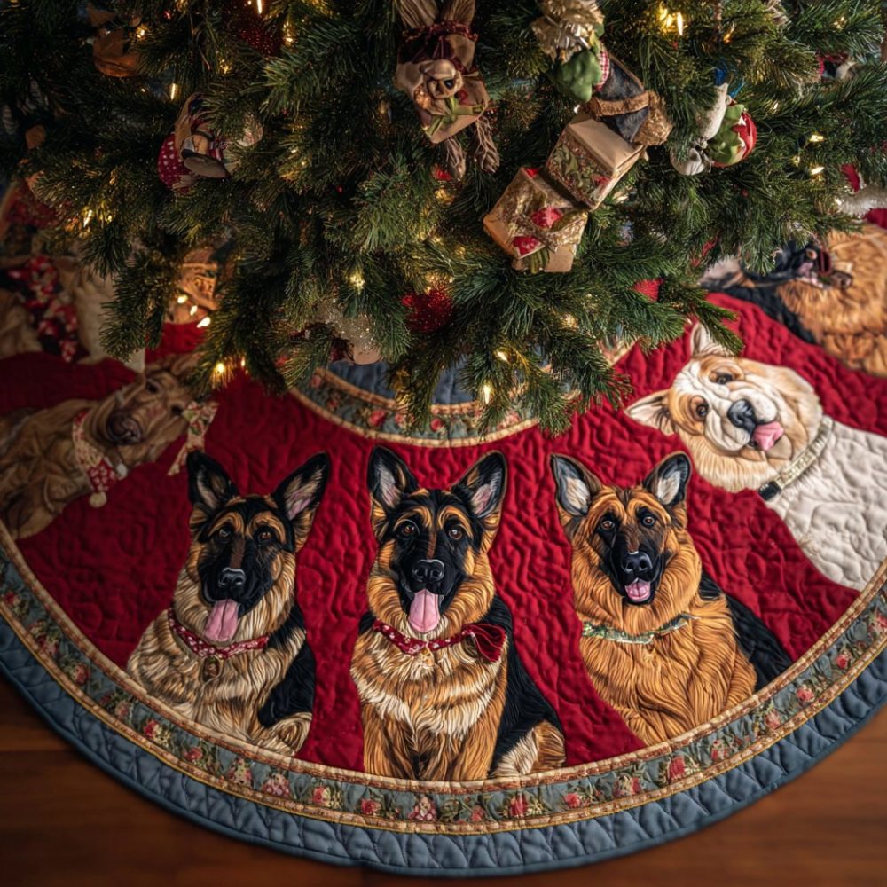 German Shepherd Christmas Tree Skirt - Faithful Gsd Holiday Skirt With Bold Breed Portrait, Custom Name, Handmade Premium Quality