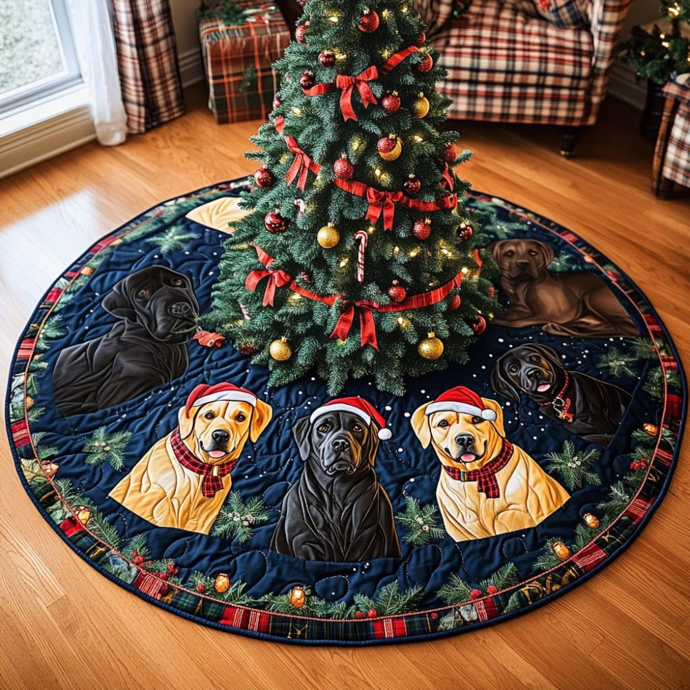Holiday Friend Pet Christmas Tree Skirt - Faithful Companion Design, Personalized Pet Name, Custom Size, Handmade Christmas Decor