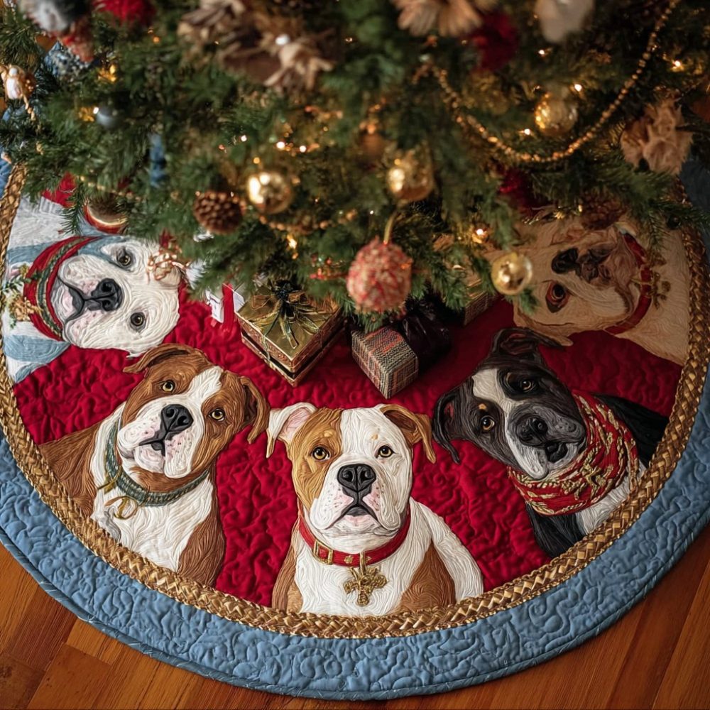 Pitbull Christmas Tree Skirt - Faithful Pit Bull Holiday Skirt With Bold Canine Art, Customizable Name & Size, Handmade Gift