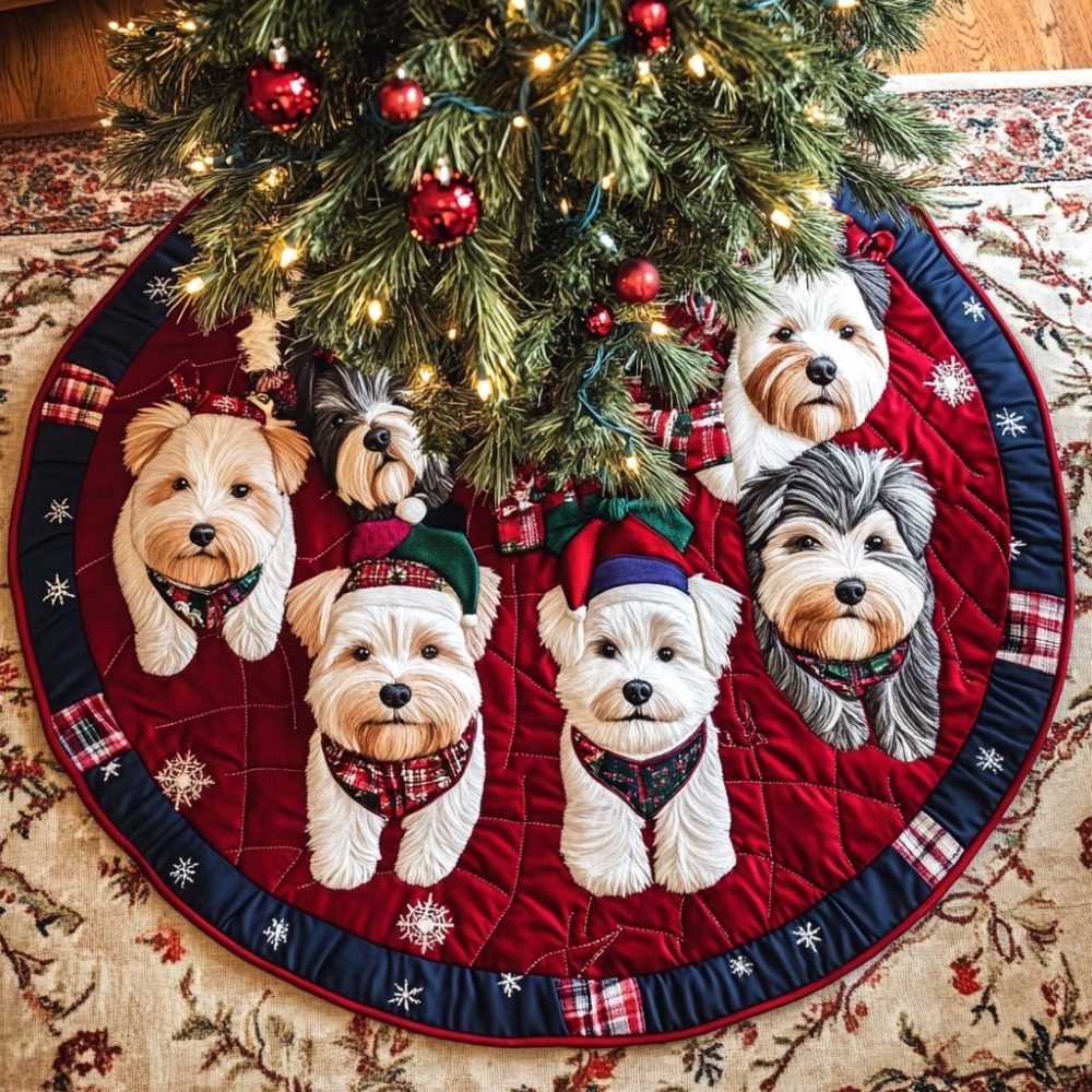 West Highland Terrier Christmas Tree Skirt - Faithful Westie Holiday Skirt, Custom Pet Portrait, Handmade & Personalized