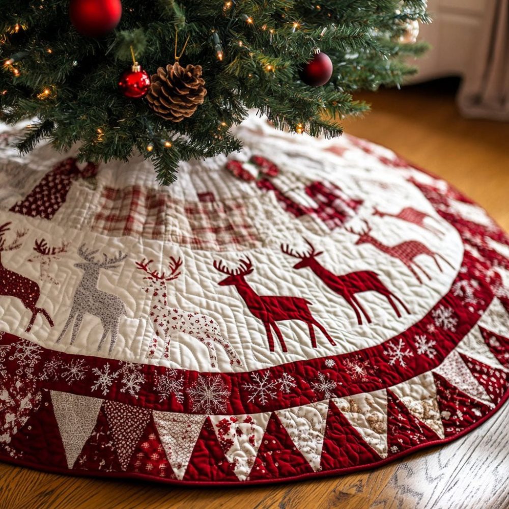Fawn Frost Festival Tree Skirt — Handmade Woodland Deer Christmas Tree Skirt, Frosted Accents, Custom Sizes & Colors