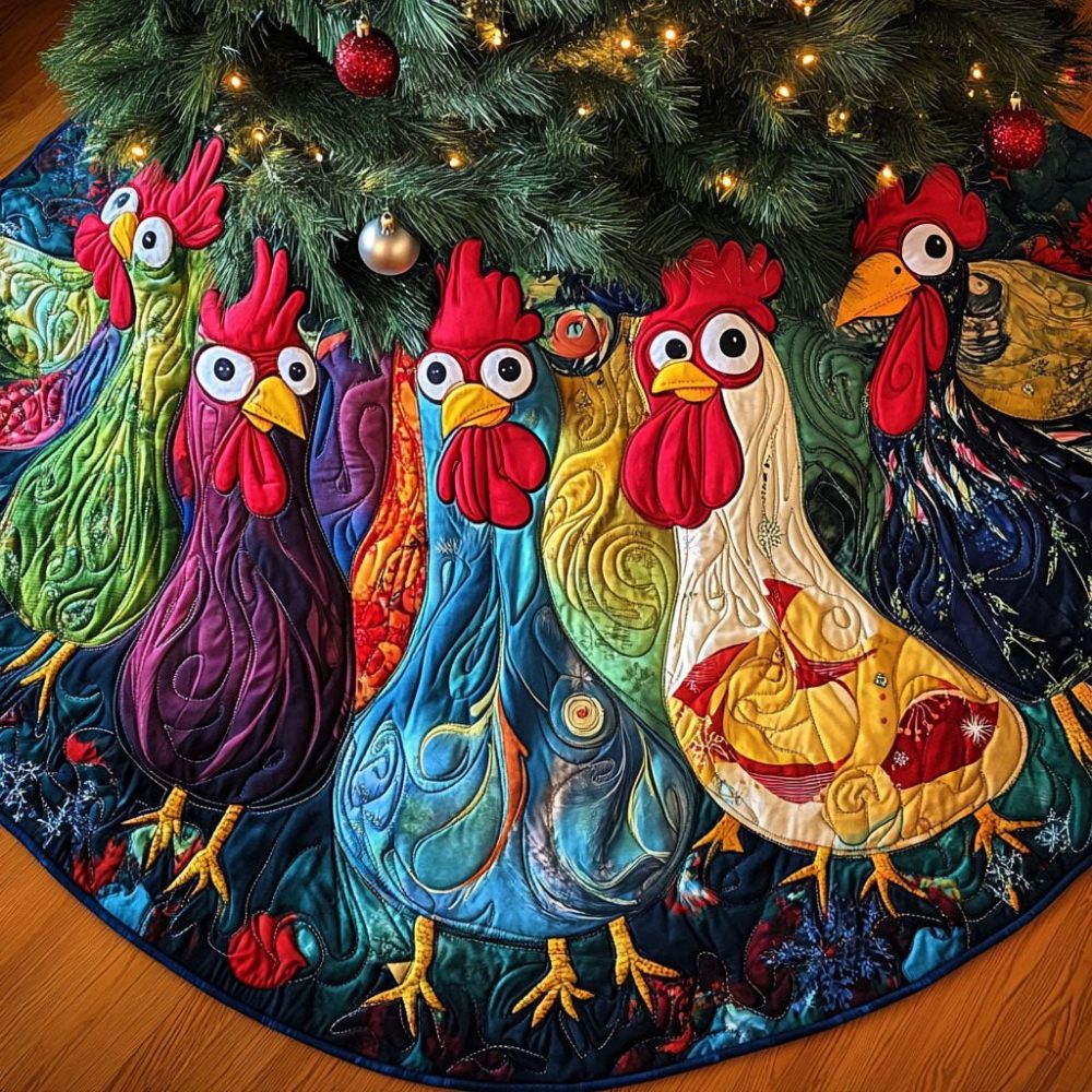 Feathered Cheer Custom Tree Skirt — Handmade Holiday Bird Motif Christmas Tree Skirt, Soft Fabric, Perfect For Seasonal Gifts