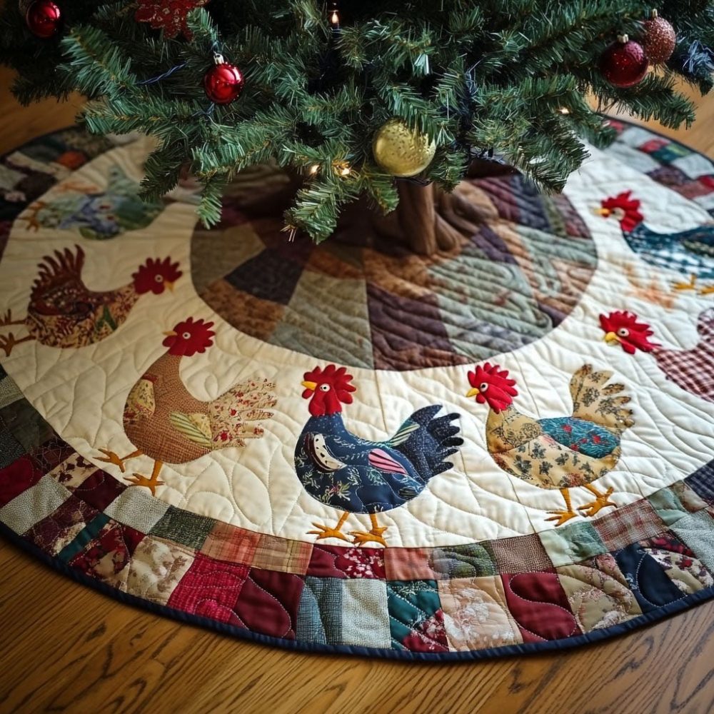 Feathered Gatherings Holiday Tree Skirt — Handmade Bird-Themed Christmas Tree Skirt, Custom Colors, Rustic & Elegant Options