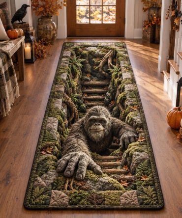 Fernwood Sasquatch Path Runner - Woodland Stair Runner Carpet, Botanical Motif, Non-Slip, Durable, Low-Pile Hallway & Entry Rug